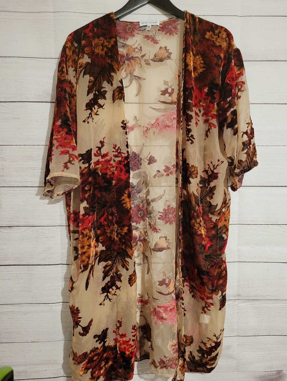Woven Heart Women Kimono Floral Multicolored One Size 3/4 Sleeve